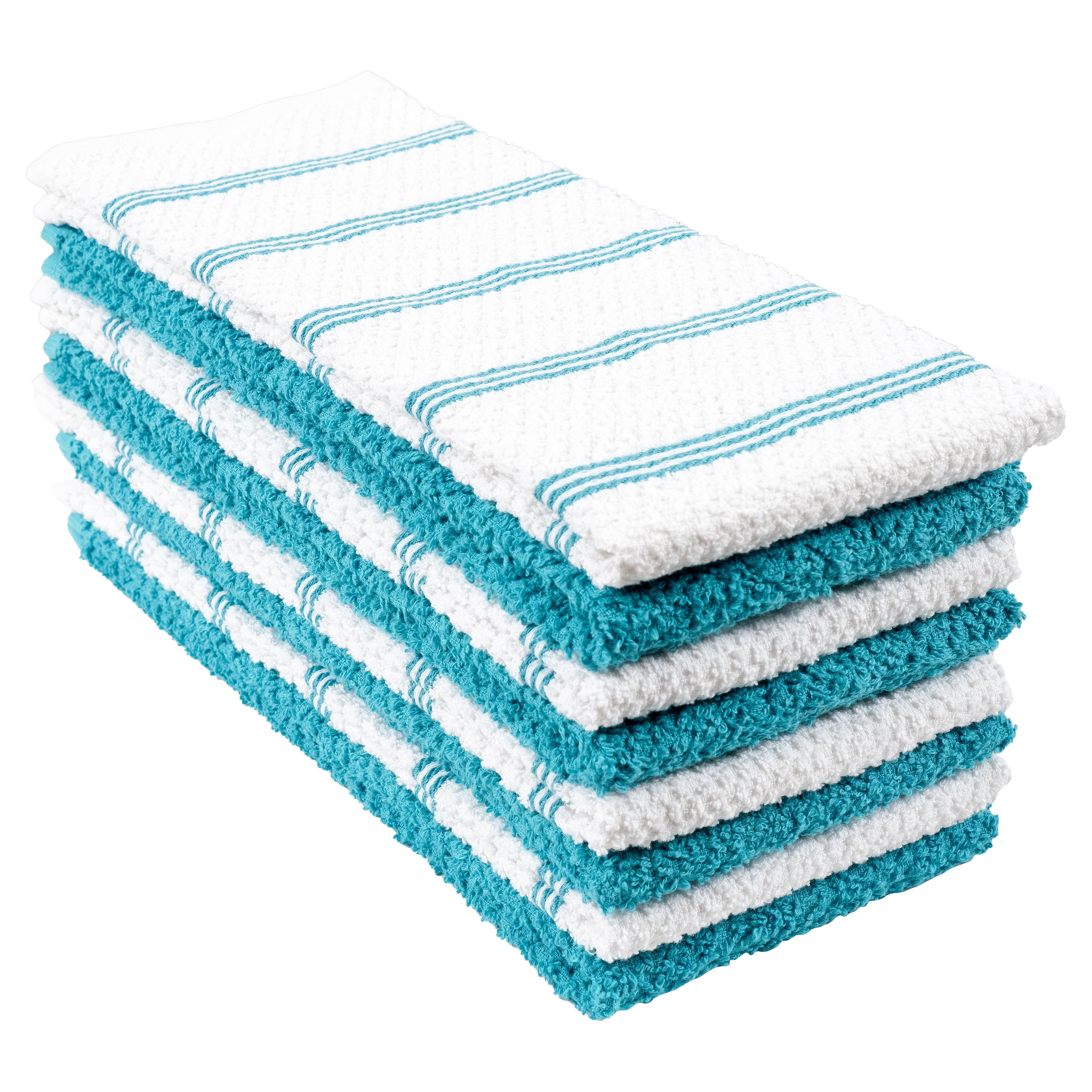 KAF Home Pantry Set of 8 Piedmont Kitchen Towels | Set of 8, 16x26 Inches | Ultra Absorbent Terry Cloth Dish Towels - Teal