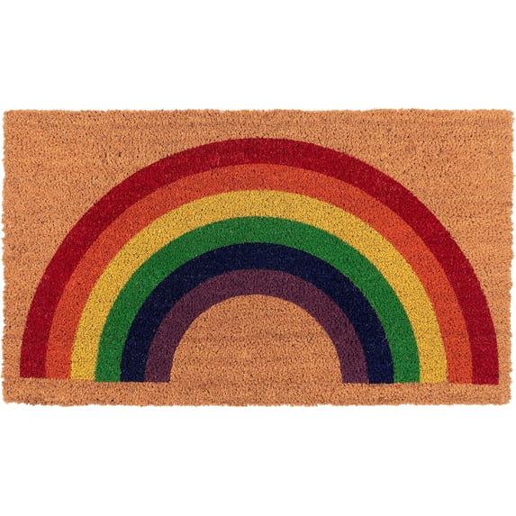 KAF Home Rainbow Coir Doormat, 17 x 30 in, Heavy-Duty Door Mat with Non-Slip Backing