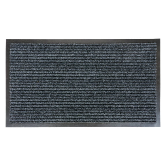 KAF Home Set of 2 Ribbed Door Mat with Non Slip PVC Backing 17" x 30" (Charcoal)