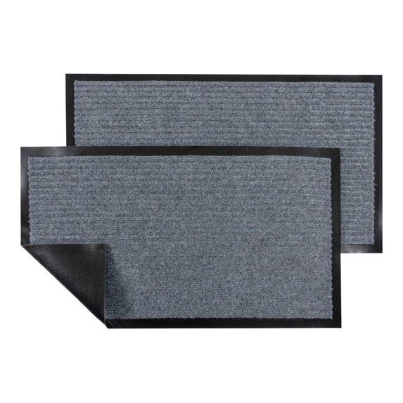 KAF Home Set of 2 Ribbed Door Mat with Non Slip PVC Backing 17" x 30" (Light Gray)