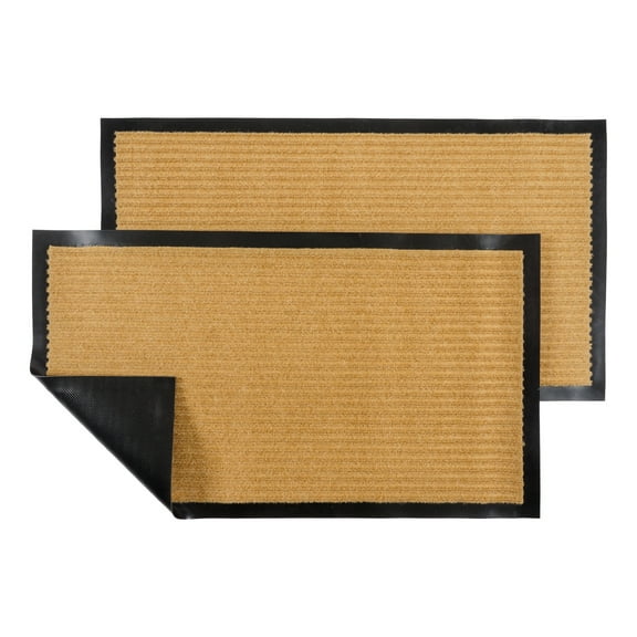 KAF Home Set of 2 Ribbed Door Mat with Non Slip PVC Backing 17" x 30" (Natural)