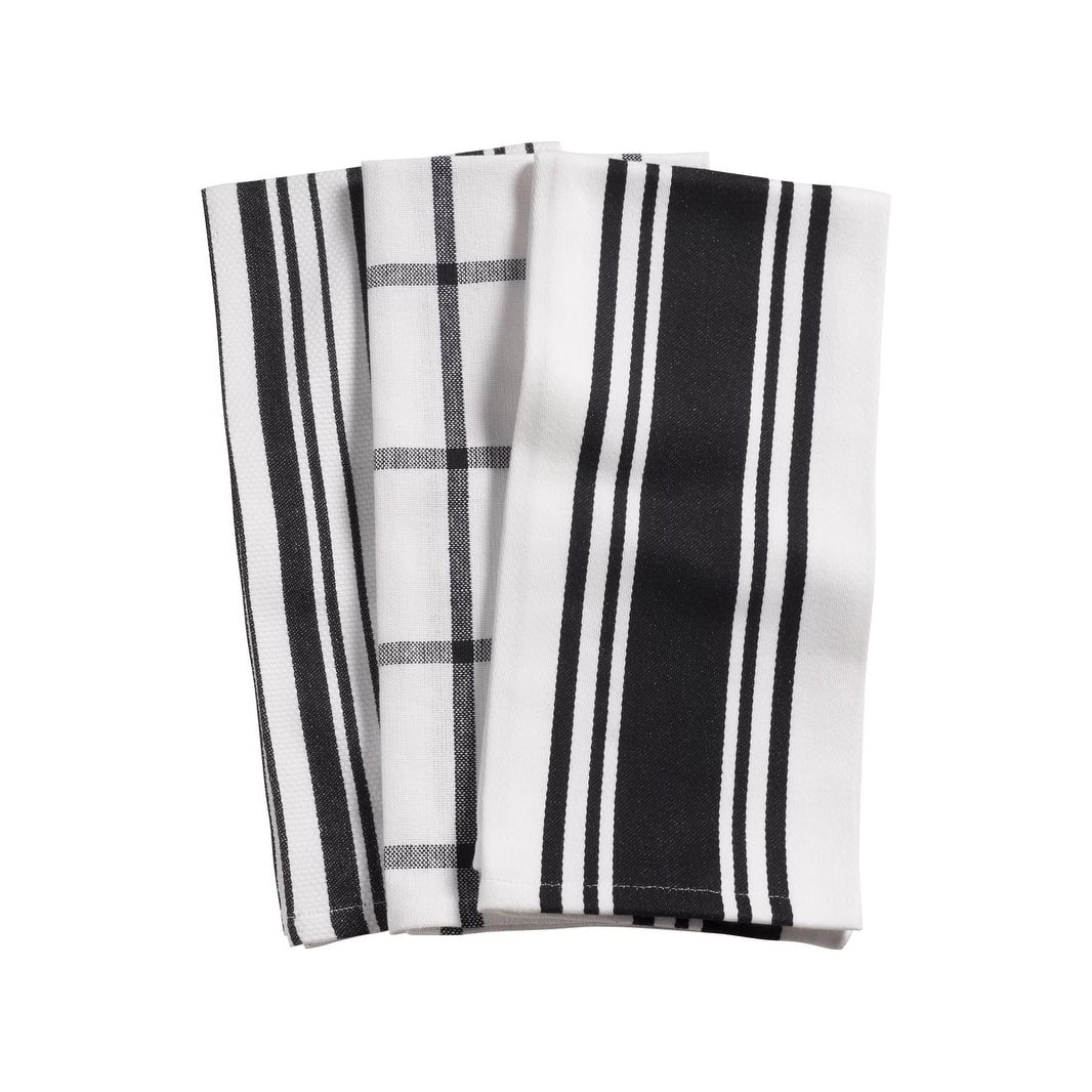 KAF Home Centerband/Basketweave/Windowpane Kitchen Towels, Set of 3, Black