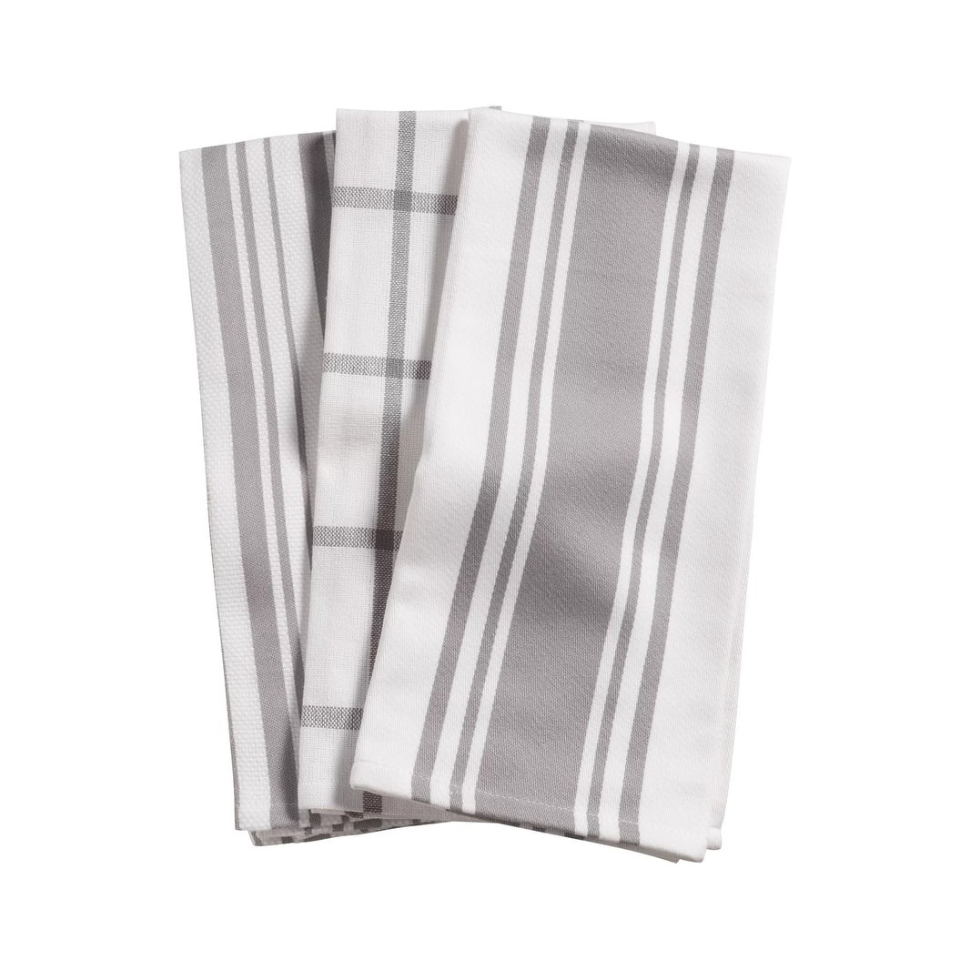 KAF Home Centerband/Basketweave/Windowpane Kitchen Towels, Set of 3, Drizzle