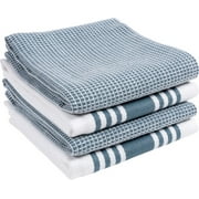 KAF Home Set of 4 Centerband and Waffle Flat Kitchen Towels | 18 x 28 Inch Absorbent, Durable, Soft, and Beautiful Kitchen Towels  - Blue