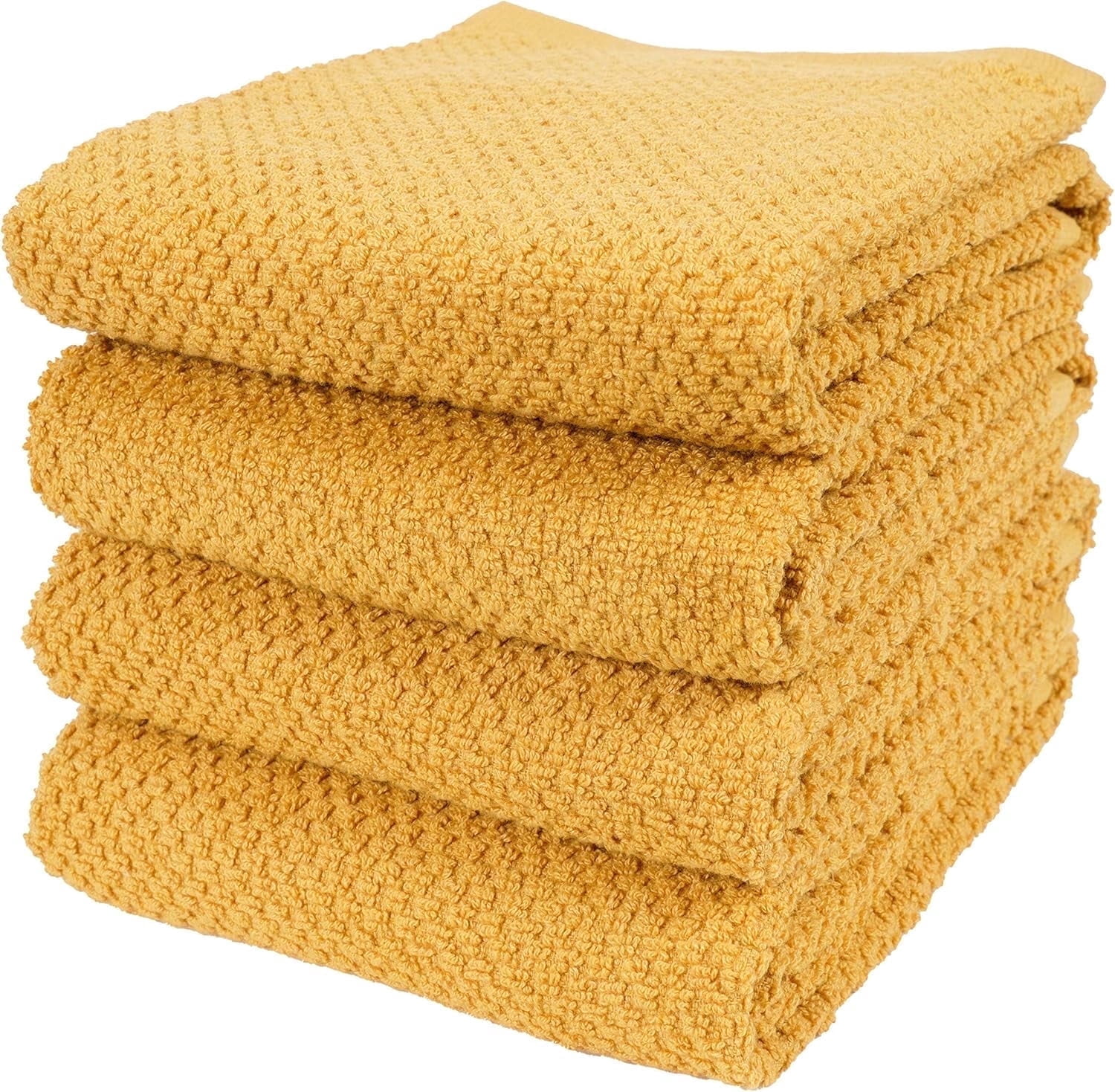 KAF Home Deluxe Kitchen Towels Set, Popcorn Terry Dish Towels, 18” x 28”, Camel, 4 Pack