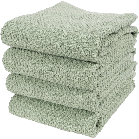 KAF Home Deluxe Kitchen Towels Set, Popcorn Terry Dish Towels, 18” x 28”, Green, 4 Pack
