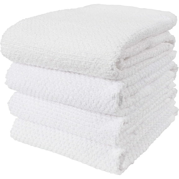 KAF Home Deluxe Kitchen Towels Set, Popcorn Terry Dish Towels, 18” x 28”, White, 4 Pack