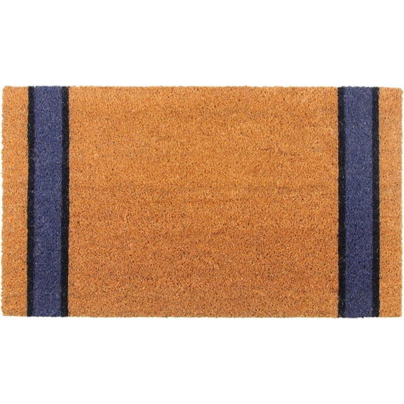 KAF Home Side Stripe Blue Coir Doormat, 17 x 30 in, Heavy-Duty Door Mat with Non-Slip Backing