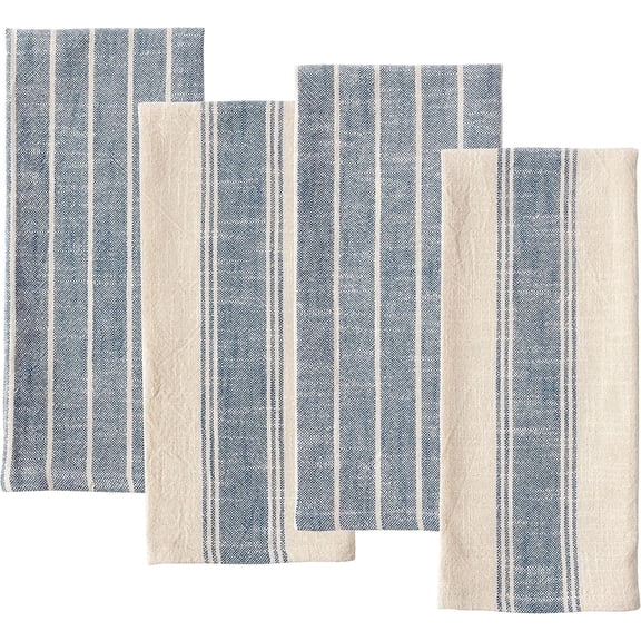 KAF Home Slubbed Kitchen Towels, Natural Rustic, 100% Cotton, 4-Pack, 18" x 28", Navy