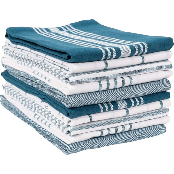 KAF Home Soho Kitchen Towels, Soft and Absorbent Flat Dish Towels, 18” x 28”, Teal, 10 Pack