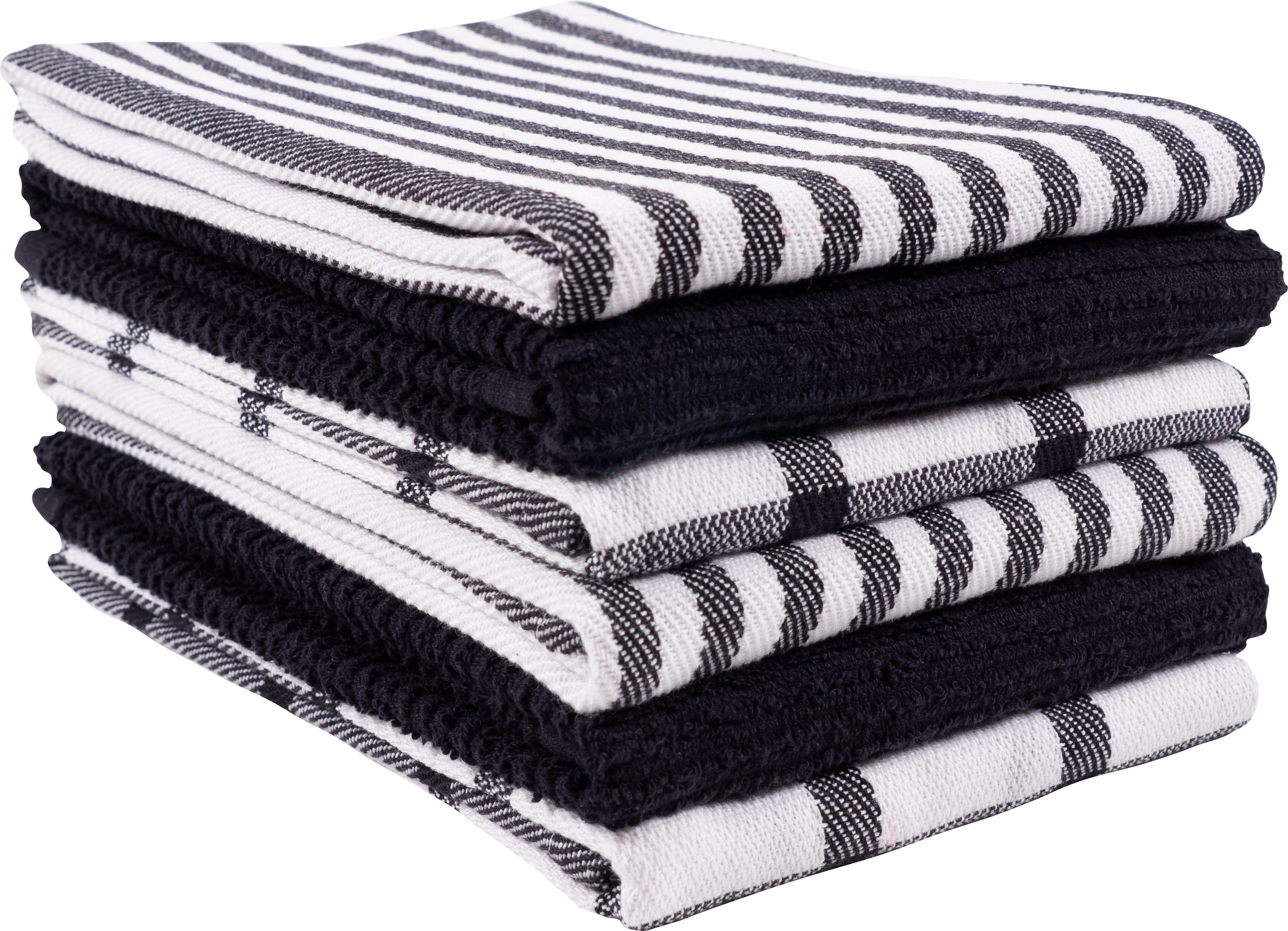 KAF Home Tiburon Mixed Flat And Wave Terry Set Of 6 Kitchen Towels - Black