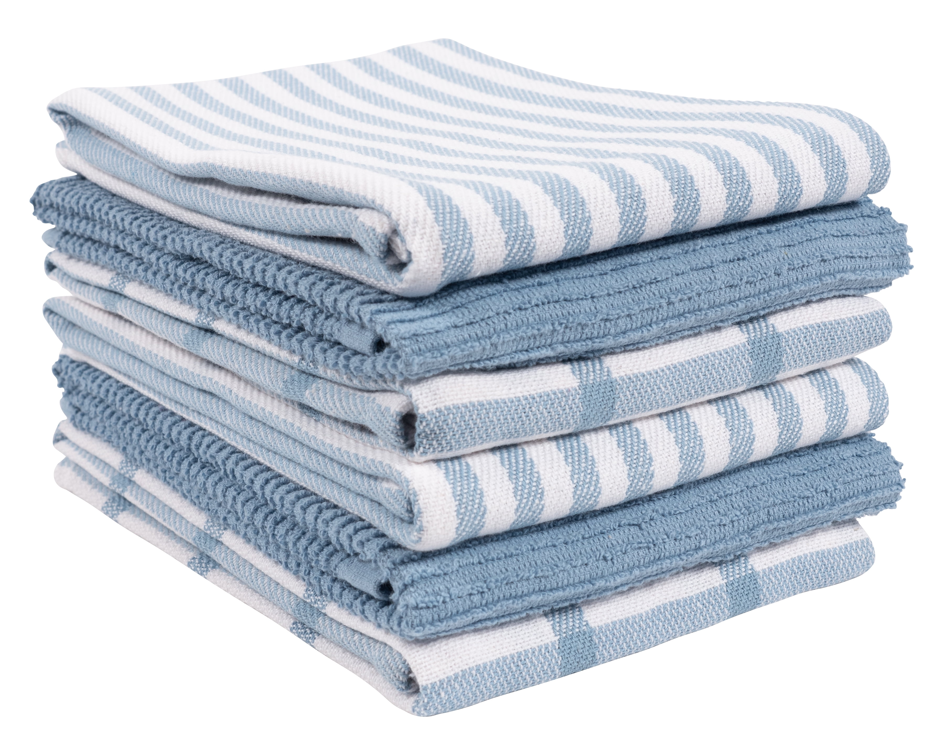 Faded Denim Cotton Terry and Flat Kitchen Towel Set, 6-Pack
