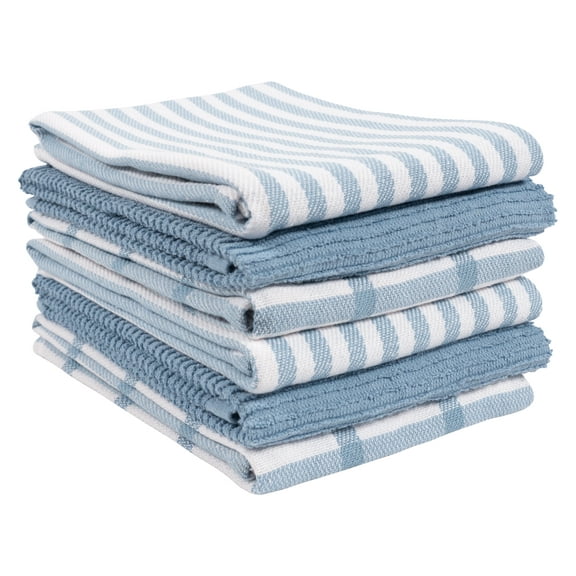 KAF Home Tiburon Mixed Flat And Wave Terry Set Of 6 Kitchen Towels - Faded Denim