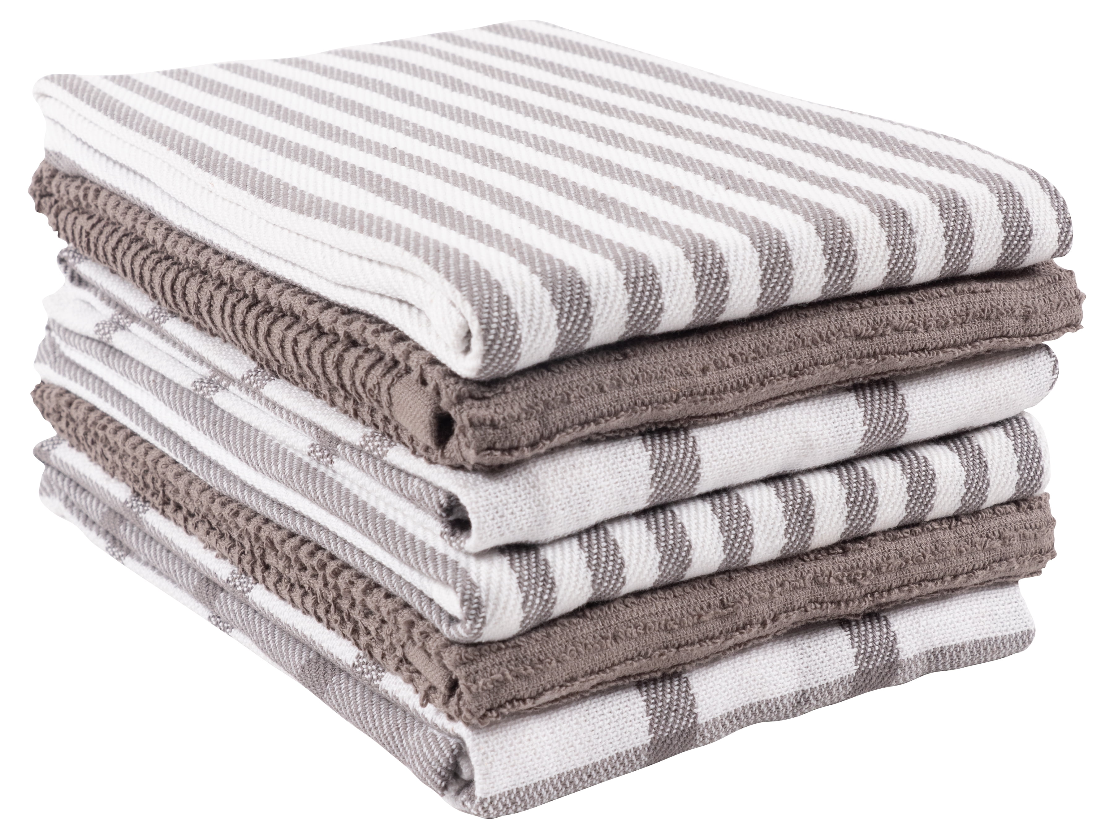 KAF Home Tiburon Mixed Flat And Wave Terry Set Of 6 Kitchen Towels - Pewter