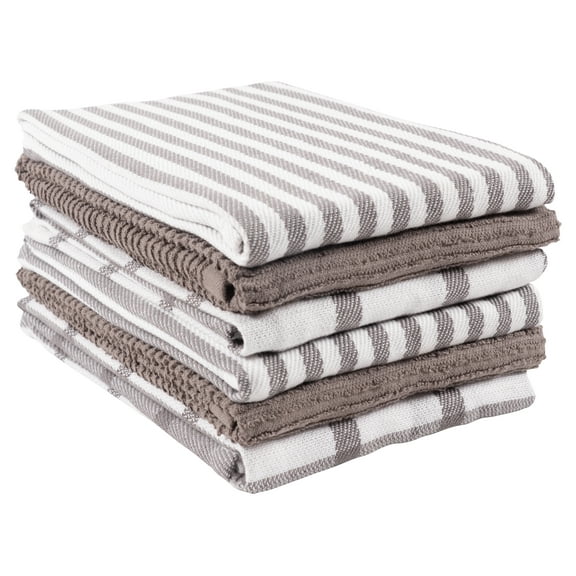 KAF Home Tiburon Mixed Flat And Wave Terry Set Of 6 Kitchen Towels - Pewter