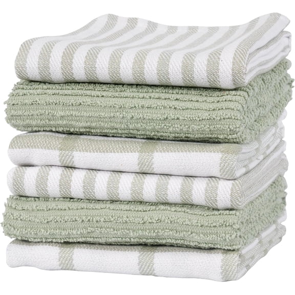 KAF Home Tiburon Mixed Flat And Wave Terry Set Of 6 Kitchen Towels - Sage