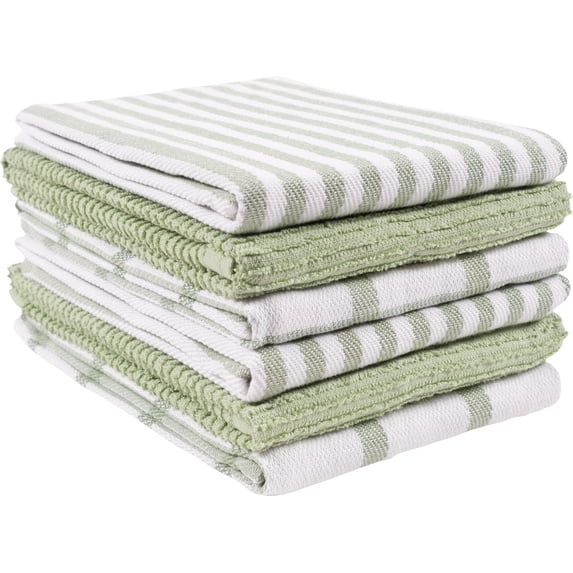 KAF Home Tiburon Mixed Flat And Wave Terry Set Of 6 Kitchen Towels - Sage