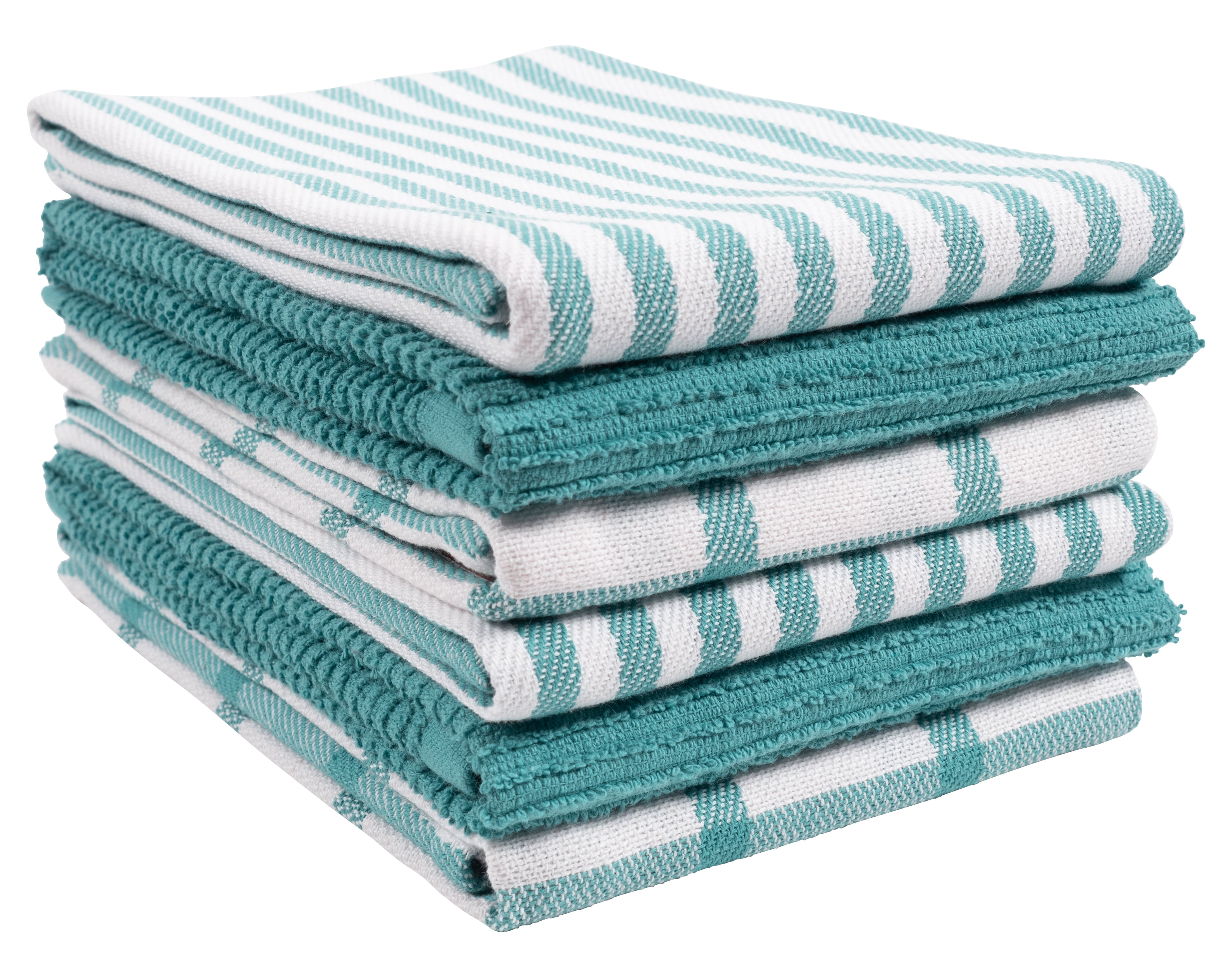 KAF Home Tiburon Mixed Flat And Wave Terry Set Of 6 Kitchen Towels - Teal