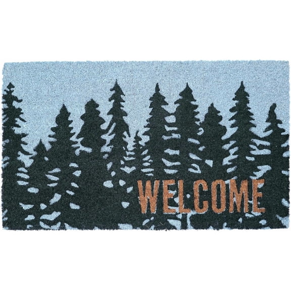 KAF Home Welcome Pine Trees Coir Doormat, 17 x 30 in, Heavy-Duty Door Mat with Non-Slip Backing