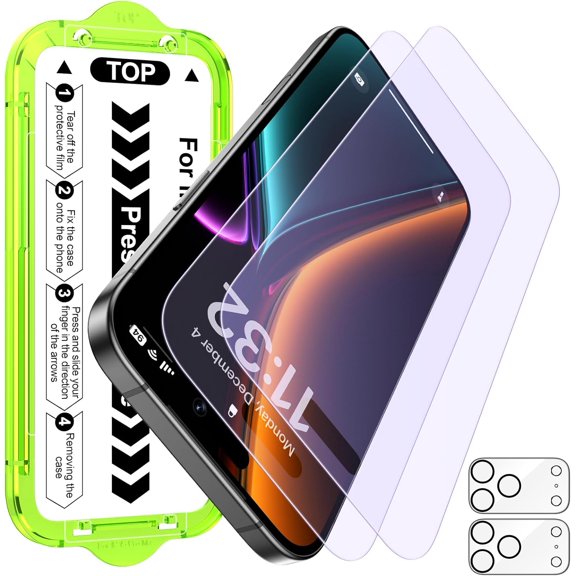 KAFEN-2+2 Pack for iPhone 17 Pro Matte Anti-Blue Light Glass Screen Protector - Anti-Glare, Anti-Fingerprint, Anti-Reflection, 9H Hardness, Smooth Touch, Easy Alignment Tray