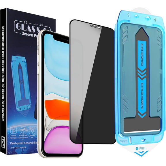 KAFEN-2-Pack Privacy Screen Protector for iPhone iPhone 11 / iPhone XR, 9H Tempered Glass, Full Coverage, Anti-Fingerprint, Auto Dust-Elimination, No Bubble, Easy Installation