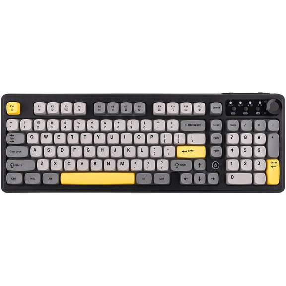 KAFEN-AJAZZ AF98 Plus Membrane Keyboard, Tri-Mode Wireless Gaming Keyboard, for Win/Mac/iOS, Bluetooth 5.0/2.4G/USB-C, RGB Backlit, 4000mAh Battery, Volume Knob, Adjustable Stand (Black Grey)