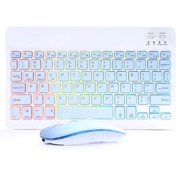 KAFEN-Bluetooth Keyboard and Mouse Combo for iPad - Rechargeable Wireless Keyboard & Mouse with 7-Color Backlit Compatible with iPad 9th/8th Gen, iPad Pro/Air/Mini, iPhone14/13/12 Pro,(10 inch Blue)