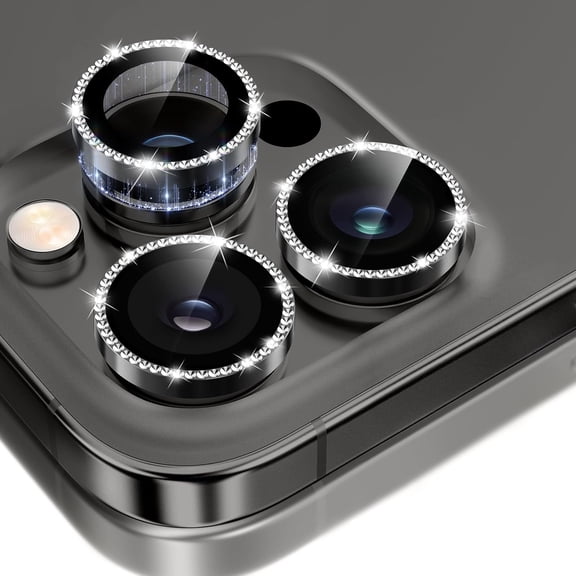 KAFEN-Camera Lens Protector for iPhone 13 Pro/13 Pro Max, 1:1 Invisible Fit, 9H Tempered Glass Ultra HD Metal Individual Camera Cover for Women, Case Friendly, Bling/Black