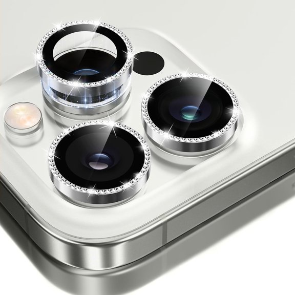 KAFEN-Camera Lens Protector for iPhone 13 Pro/13 Pro Max, 1:1 Invisible Fit, 9H Tempered Glass Ultra HD Metal Individual Camera Cover for Women, Case Friendly, Bling/Silver