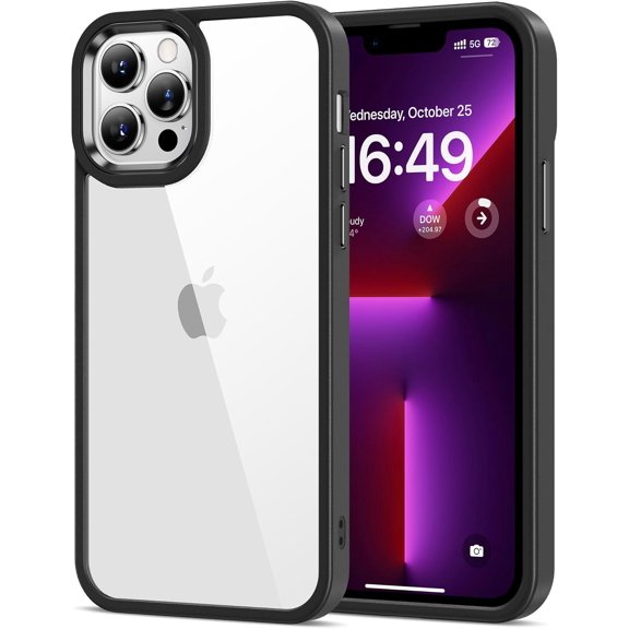 KAFEN-Case for iPhone 13 Pro Max 6.7-Inch, Non-Yellowing, Drop Protection, Anti-Scratch Transparent Hard Back Phone Cover - Black