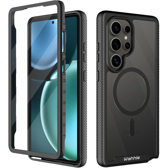 KAFEN-Compatible with Samsung Galaxy S25 Ultra Case, Magnetic Wireless Charging Built in Screen Protector Full Body Shockproof Slim Fit Bumper Protective Phone Cover for S25 Ultra-Black/Clear