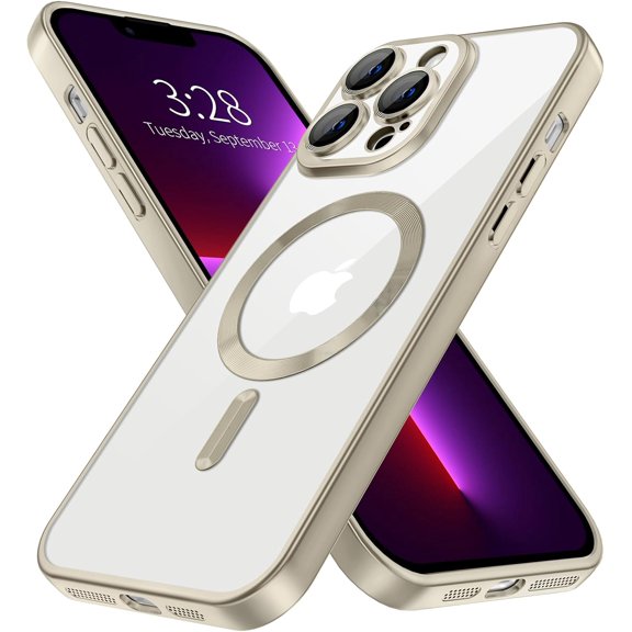 KAFEN-Magnetic Clear for iPhone 13 Pro Max Case with Camera Lens Protector [Compatible with MagSafe] Plating Edge Slim Soft TPU Cover Protective Phone Case for iPhone 13 Pro Max 6.7", Matte Gray