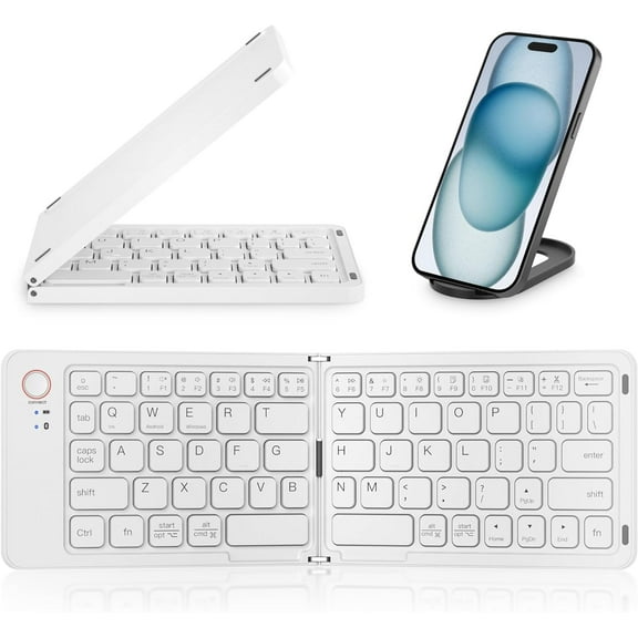 KAFEN-Mini Foldable Bluetooth Keyboard - Portable Wireless Full Size Keyboard (Sync Up to 3 Devices), Ultra-Slim Travel Folding Keyboards for iPhone iPad Mac Android Windows iOS, White