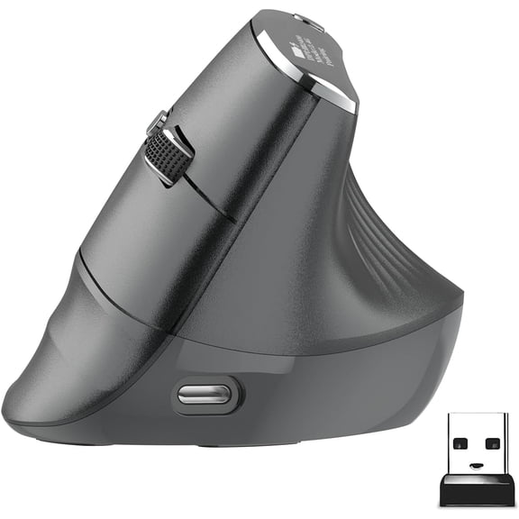 KAFEN-New Dual Mode Ergonomic Mouse, Rechargeable Bluetooth Vertical Ergo Mouse Wireless 5 Adjustable DPI, Silent 2.4GHz Optical Carpal Tunnel Mouse for Compatible with Laptop, PC(Right Hand)