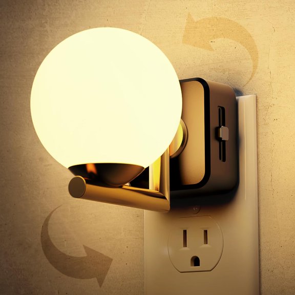 KAFEN-Night Lights Plug Into Wall, Dusk to Dawn Sensor, Soft White 3000K Nightlight, 0-100LM Adjustable Brightness, 180Rotating Plug in Night Light for Bathroom, Hallway, Bedroom, Stairway