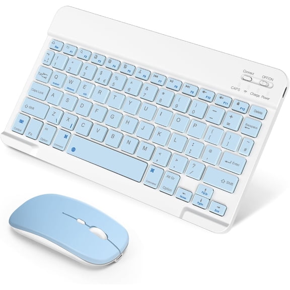 KAFEN-Portable Bluetooth Keyboard and Mouse, Rechargeable and Mini Keyboard for Travel, Wireless,for iPad 9.7/iPad 10.2/iPad Air/Pro/Samsung Tab/Lenovo Tab/iOS/Android/Windows, US Layout (Blue)