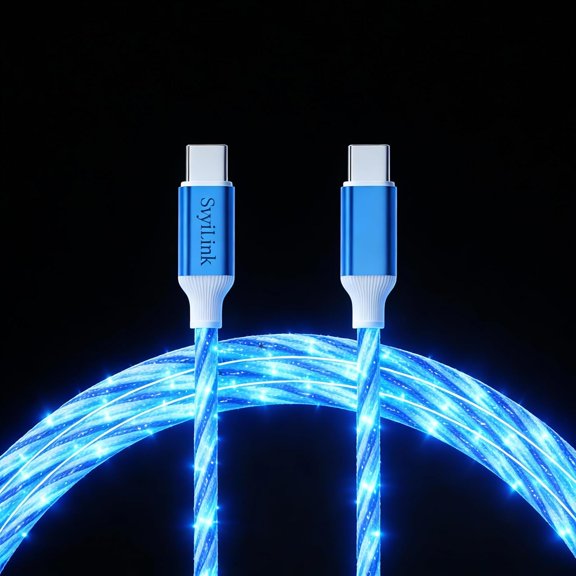 KAFEN-USB Cable PD Fast Charger Lighted Up (USB C TO C Starry Blue)Mobile phone data cable, charging cable, supports data transfer, 39-inch, TPE material, compatible with almost all Type-C devices.