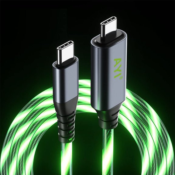 KAFEN-USB Type C to Type C PD 60W Fast Charging Cable Phone Charger High Data Speed Visible Blue Cool LED Current Flowing for All USB C Device-Green/39 Inches