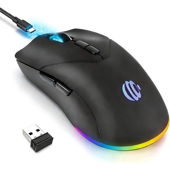 KAFEN-Wireless Bluetooth Mouse, Rechargeable USB Optical Mouse, 3 Adjustable DPI, LED Silent Dual Mode(Bluetooth 5.2 and 2.4G) Wireless Mouse for Mac, Laptop, PC, Android, Windows (Black)