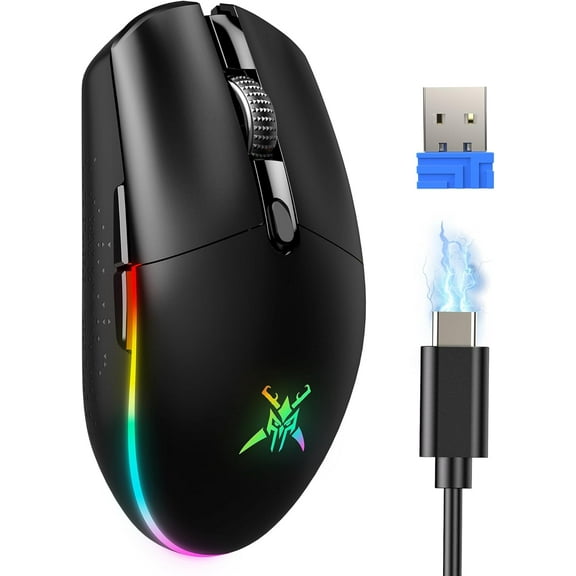 KAFEN-Wireless Gaming Mouse Rechargeable - 8000 DPI, Long-Lasting 100Hrs Battery, RGB Backlit, 6 Programmable Buttons, Dual Connectivity (2.4G + USB-C) for PC, Mac, Laptop - Black