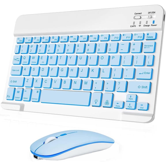 KAFEN-Wireless Keyboard and Mouse Combo, Rechargeable Bluetooth Keyboard & Mouse with 7 Color Backlit and 2.4 GHz Wireless USB Receiver, Compatible with Phone, iPad, PC, Laptop, Windows/iOS/Android,