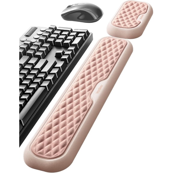 KAFEN-Wrist Rest for Keyboard and Mouse, Computer Ergonomic Wrist Support Pad, Soft Memory Foam Arm Cushion for Desk, Palm Hand Office Laptop Typing-Rose Pink and Cream White