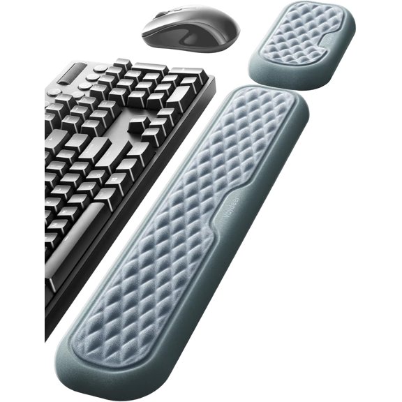 KAFEN-Wrist Rest for Keyboard and Mouse, Computer Ergonomic Wrist Support Pad, Soft Memory Foam Arm Cushion for Desk, Two-Tone Palm Hand Office Laptop Typing-Gray and Blue