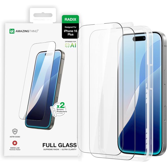 KAFEN-for iPhone 16 Plus [Radix - Full Glass] Screen Protector, Ultra Clear, 9H Tempered Glass, Full Coverage, CaseFriendly, Oleophobic, Alignement Frame, 2 Pack
