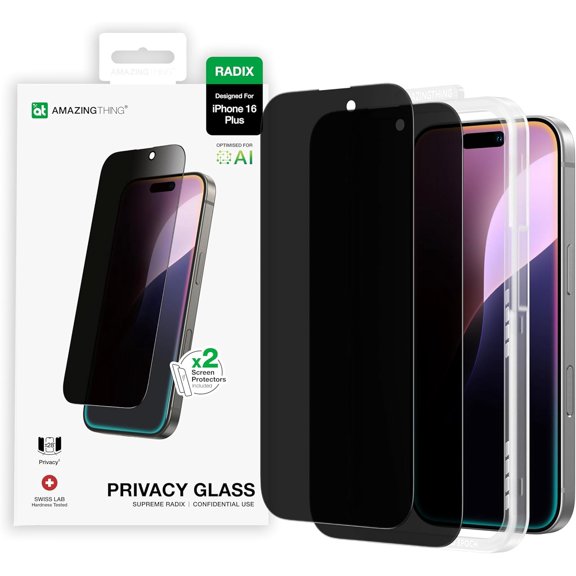 KAFEN-for iPhone 16 Plus [Radix - Privacy] Screen Protector, Anti Spy, 9H Tempered Glass, Full Coverage, CaseFriendly, Oleophobic, BubbleFree Application, 2 Pack
