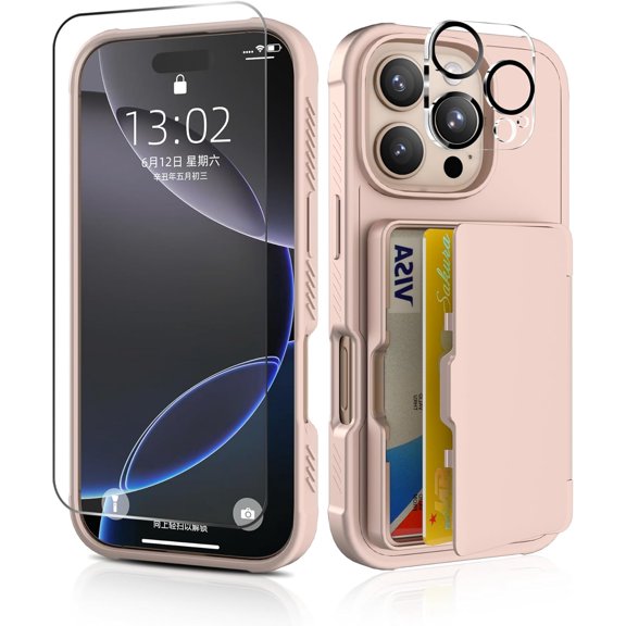 KAFEN-for iPhone 16 Pro Max Case Wallet, with Screen Protector + Camera Lens Protector, Card Holder & Mirror Protective Shockproof Phone Case, Slim Fit Cover Designed for iPhone 16 ProMax - Gold