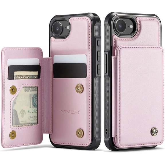 KAFEN-for iPhone 16e Wallet Case with Card Holder, RFID Blocking Credit Slots Kickstand Shockproof Phone Cover Fit for iPhone 16e 6.1" Rose Gold