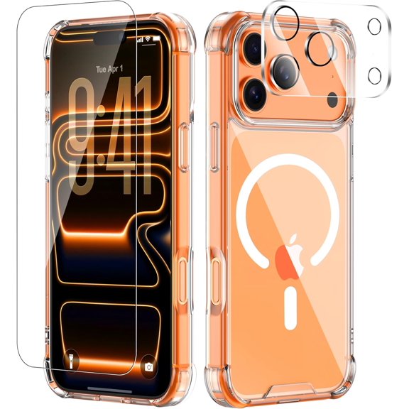 KAFEN-for iPhone 17 Pro Case with Tempered Glass Screen Protector & Lens Protector, Compatible with MagSafe, Military-Grade 4-Corner Shockproof, Magnetic & Anti-Yellowing Clear Case