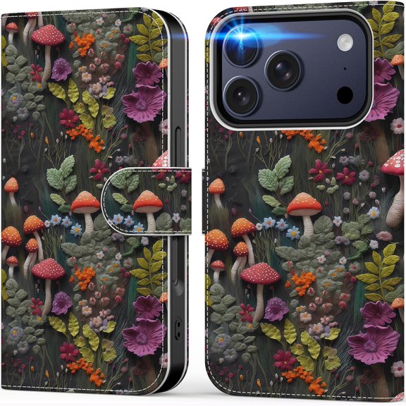 KAFEN-for iPhone 17 Pro Max Wallet Case with Card Holder + Cash Clip, RFID-Blocking, Military-Grade Drop Protection & UV-Printed Artwork, Magnetic Closure with Kickstand - Enchanted Woodland Motif