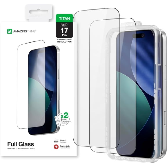 KAFEN-for iPhone 17 Pro [Titan Filter 7 - Full Glass] Screen Protector, Ultra Clear, 9H Tempered Glass, Full Coverage, CaseFriendly, Oleophobic, Alignement Frame, 2 Pack